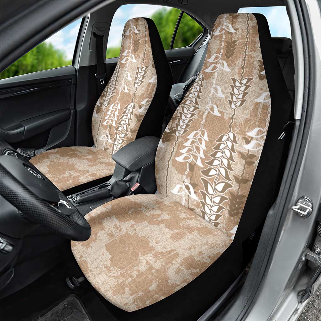 Beige Hawaii Tapa Pattern Car Seat Cover With Heliconia Vintage Style LT05 - Polynesian Pride