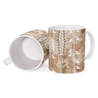 Beige Hawaii Tapa Pattern Ceramic Mug With Heliconia Vintage Style LT05 - Polynesian Pride