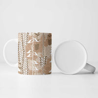Beige Hawaii Tapa Pattern Ceramic Mug With Heliconia Vintage Style LT05 - Polynesian Pride