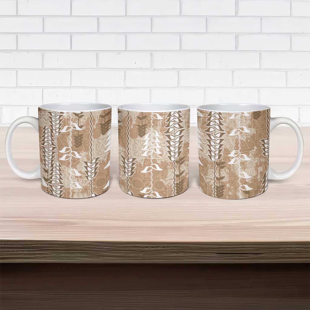 Beige Hawaii Tapa Pattern Ceramic Mug With Heliconia Vintage Style LT05 - Polynesian Pride