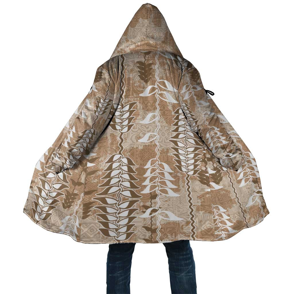 Beige Hawaii Tapa Pattern Cloak With Heliconia Vintage Style LT05 Unisex Beige - Polynesian Pride