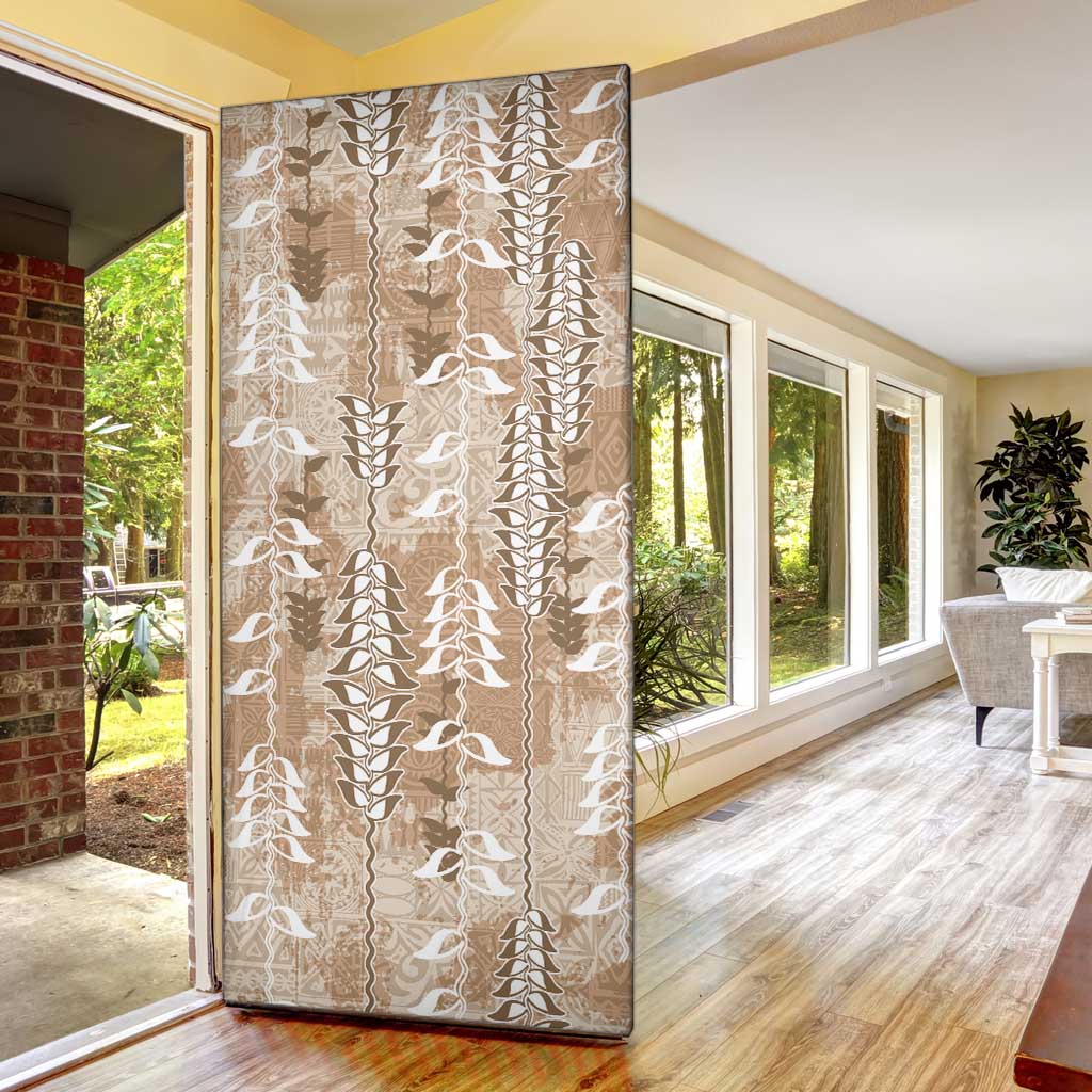 Beige Hawaii Tapa Pattern Door Cover With Heliconia Vintage Style LT05 - Polynesian Pride