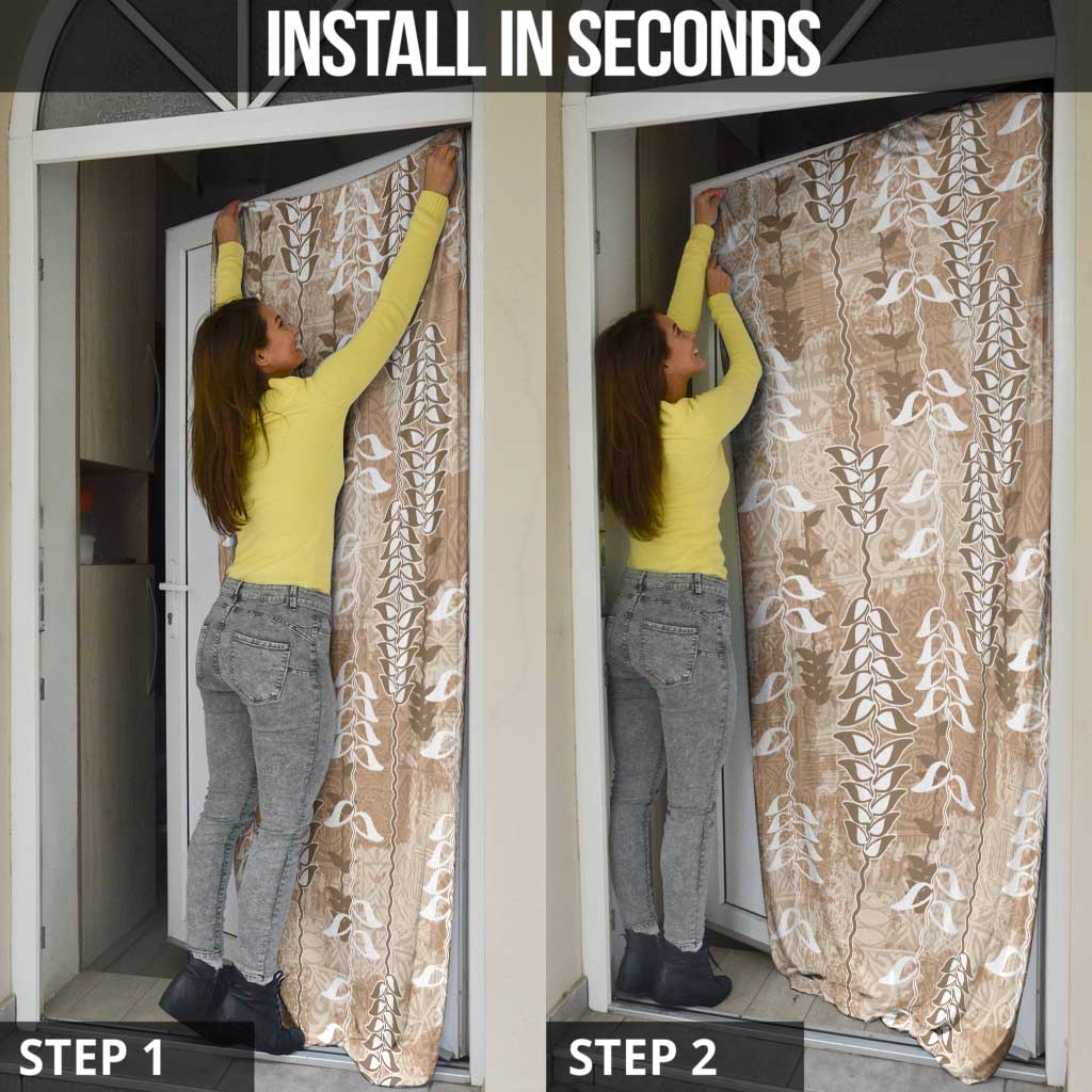 Beige Hawaii Tapa Pattern Door Cover With Heliconia Vintage Style LT05 - Polynesian Pride