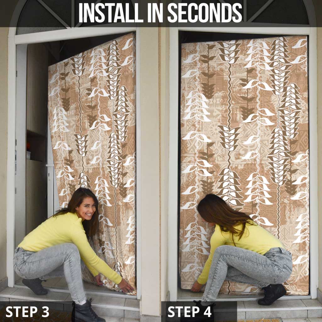 Beige Hawaii Tapa Pattern Door Cover With Heliconia Vintage Style LT05 - Polynesian Pride
