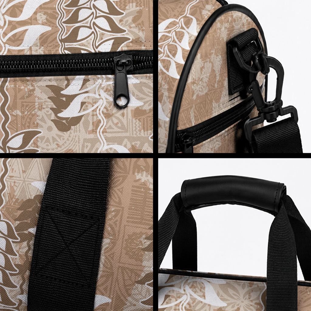 Beige Hawaii Tapa Pattern Duffle Bag With Heliconia Vintage Style LT05 - Polynesian Pride