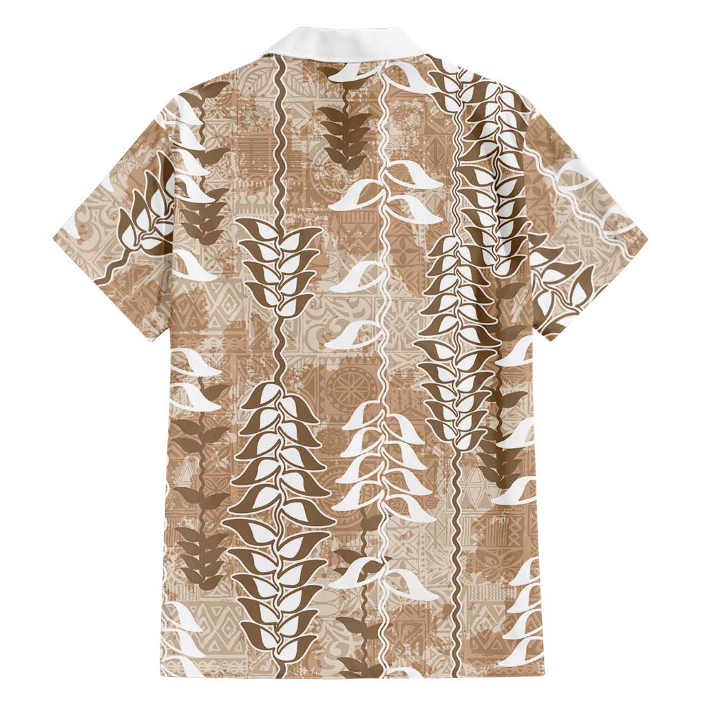 Beige Hawaii Tapa Pattern Family Matching Mermaid Dress and Hawaiian Shirt With Heliconia Vintage Style