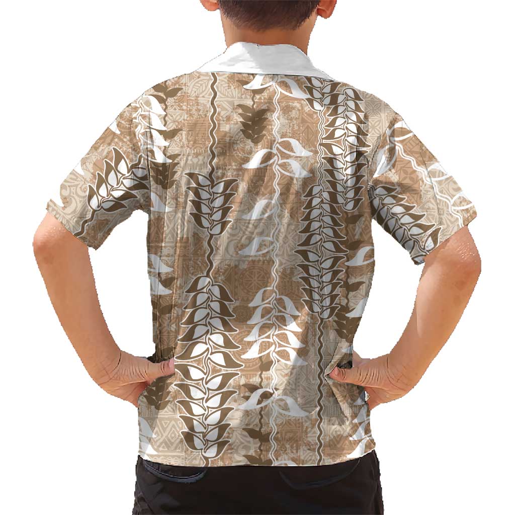 Beige Hawaii Tapa Pattern Family Matching Off Shoulder Maxi Dress and Hawaiian Shirt With Heliconia Vintage Style