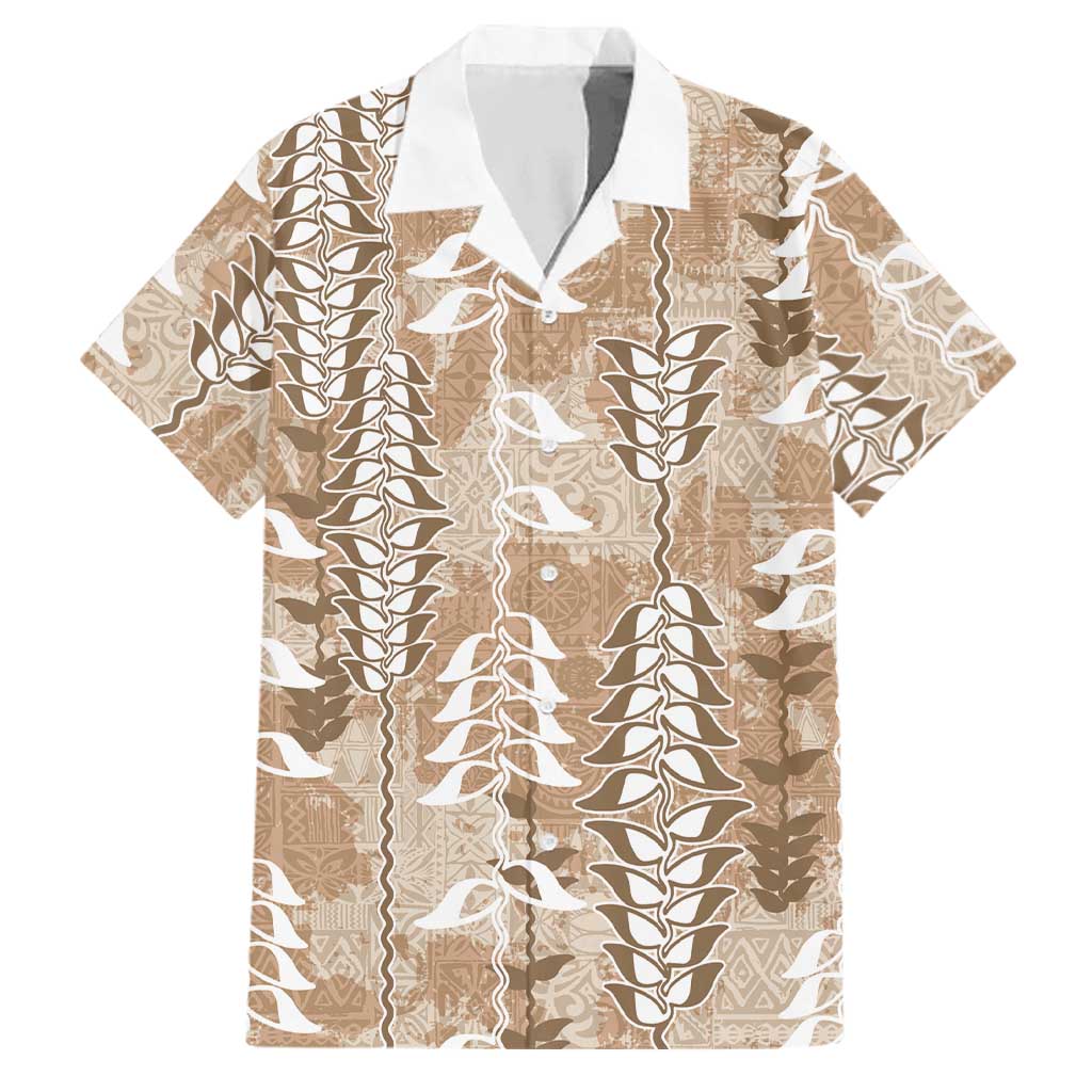 Beige Hawaii Tapa Pattern Family Matching Off Shoulder Maxi Dress and Hawaiian Shirt With Heliconia Vintage Style