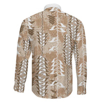 Beige Hawaii Tapa Pattern Family Matching Off Shoulder Maxi Dress and Hawaiian Shirt With Heliconia Vintage Style