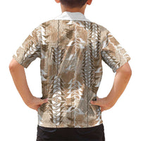 Beige Hawaii Tapa Pattern Family Matching Off Shoulder Short Dress and Hawaiian Shirt With Heliconia Vintage Style