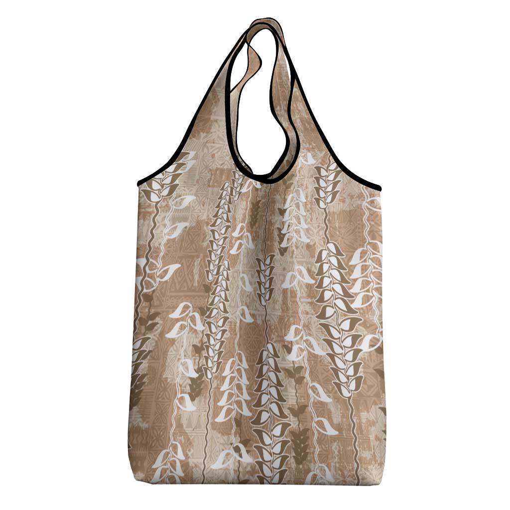 Beige Hawaii Tapa Pattern Grocery Bag With Heliconia Vintage Style LT05 - Polynesian Pride