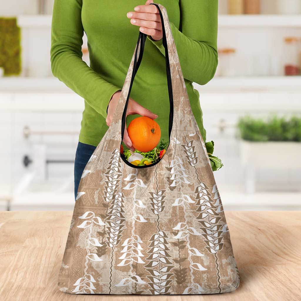 Beige Hawaii Tapa Pattern Grocery Bag With Heliconia Vintage Style LT05 - Polynesian Pride