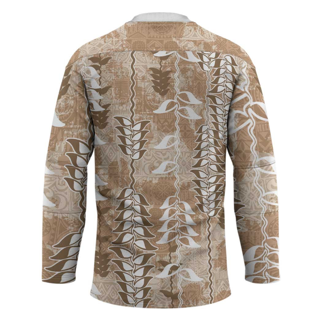 Beige Hawaii Tapa Pattern Hockey Jersey With Heliconia Vintage Style LT05 - Polynesian Pride