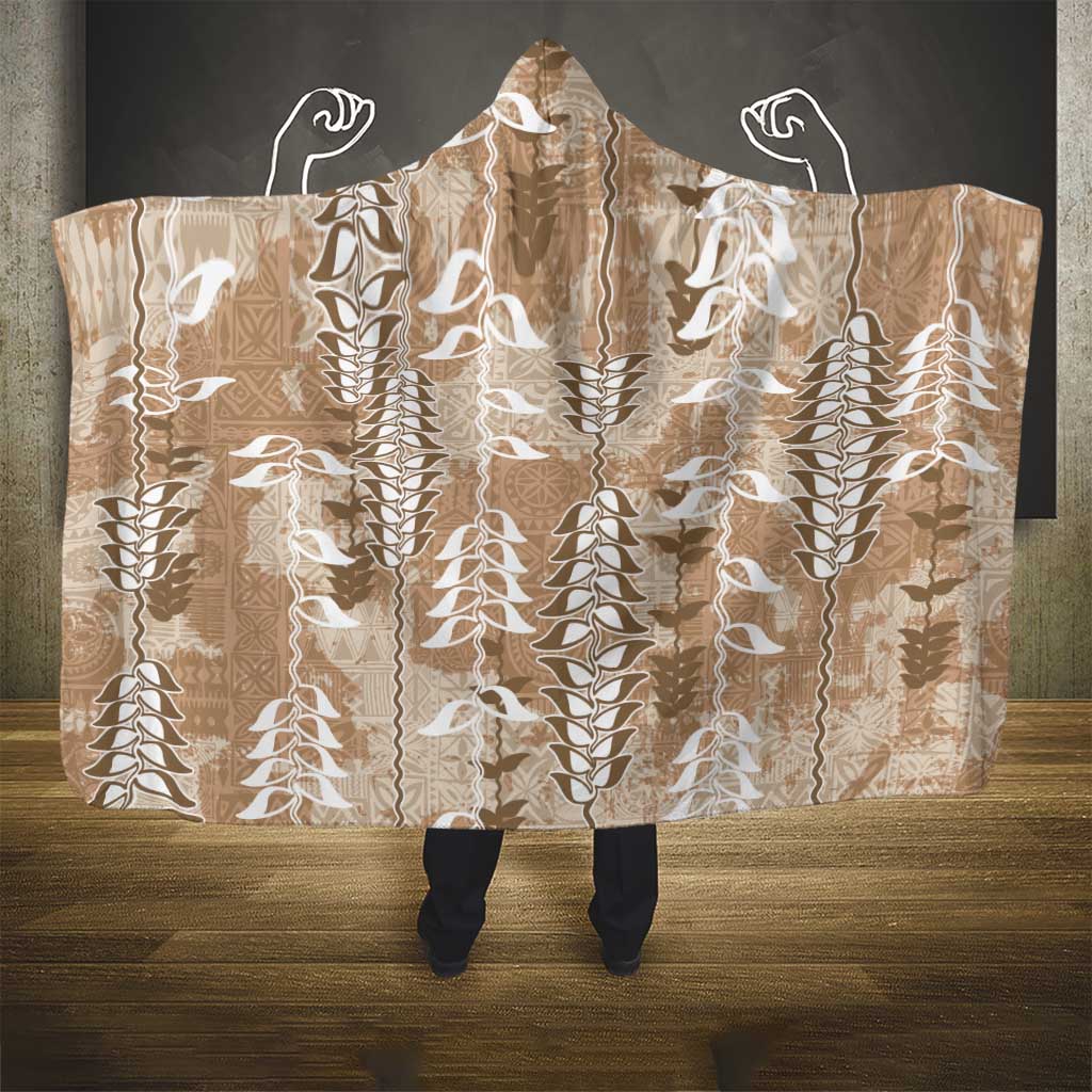 Beige Hawaii Tapa Pattern Hooded Blanket With Heliconia Vintage Style LT05 - Polynesian Pride