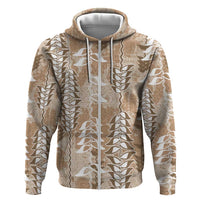 Beige Hawaii Tapa Pattern Hoodie With Heliconia Vintage Style LT05 Zip Hoodie Beige - Polynesian Pride