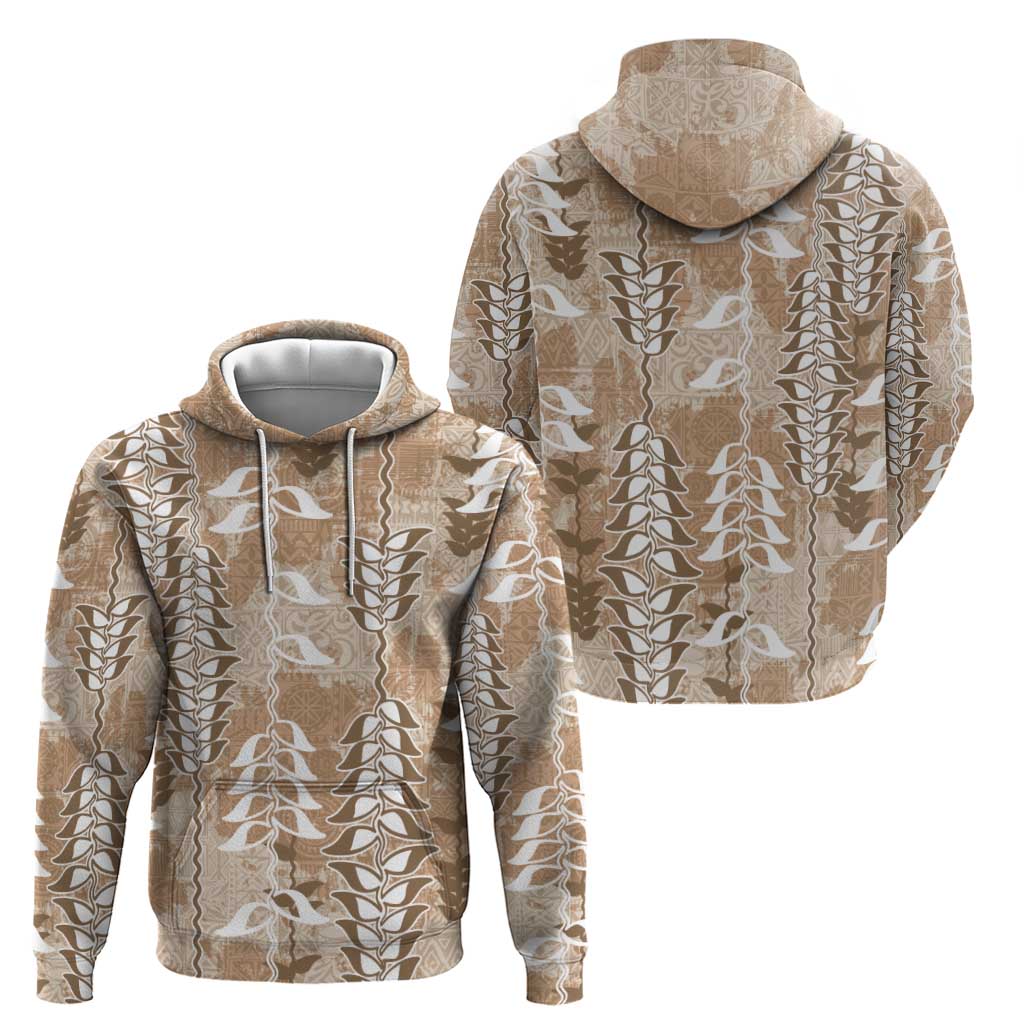 Beige Hawaii Tapa Pattern Hoodie With Heliconia Vintage Style LT05 - Polynesian Pride
