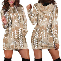 Beige Hawaii Tapa Pattern Hoodie Dress With Heliconia Vintage Style LT05 - Polynesian Pride