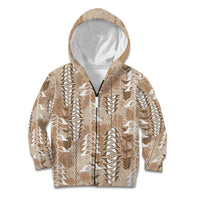 Beige Hawaii Tapa Pattern Kid Hoodie With Heliconia Vintage Style LT05 Zip Hoodie Beige - Polynesian Pride