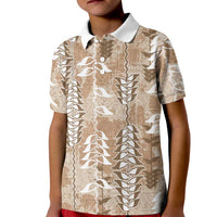 Beige Hawaii Tapa Pattern Kid Polo Shirt With Heliconia Vintage Style LT05 Kid Beige - Polynesian Pride