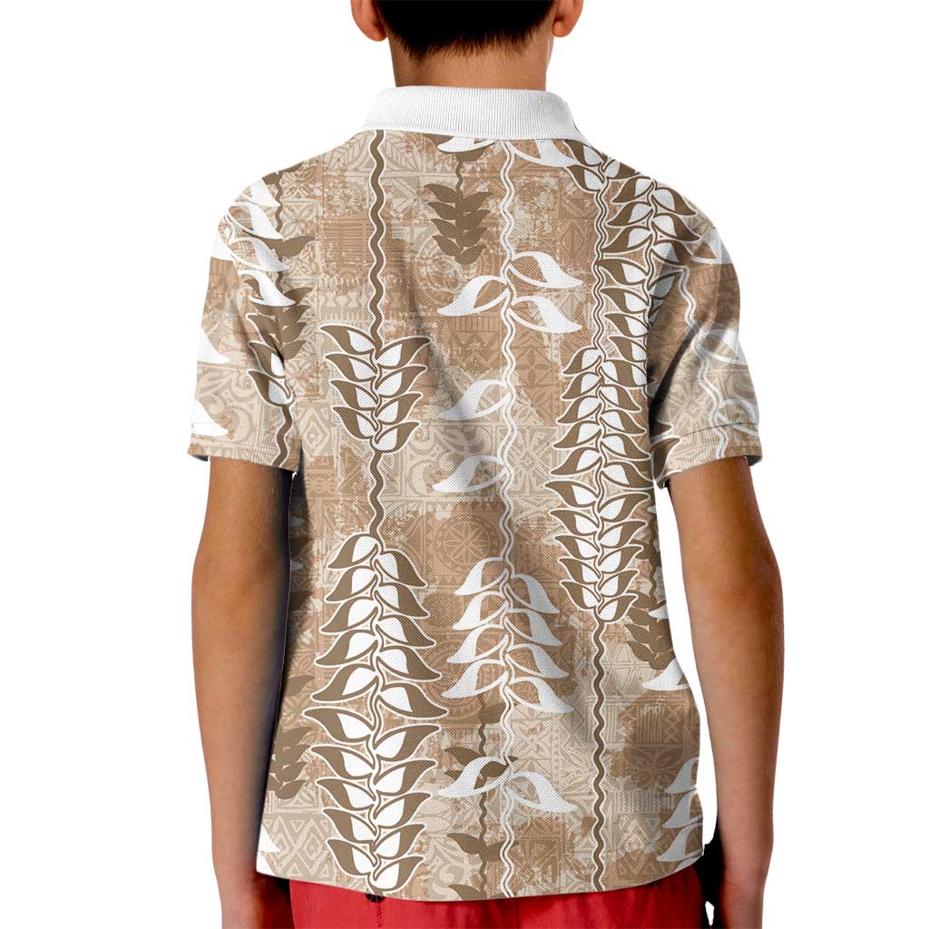 Beige Hawaii Tapa Pattern Kid Polo Shirt With Heliconia Vintage Style LT05 - Polynesian Pride