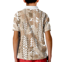 Beige Hawaii Tapa Pattern Kid Polo Shirt With Heliconia Vintage Style LT05 - Polynesian Pride