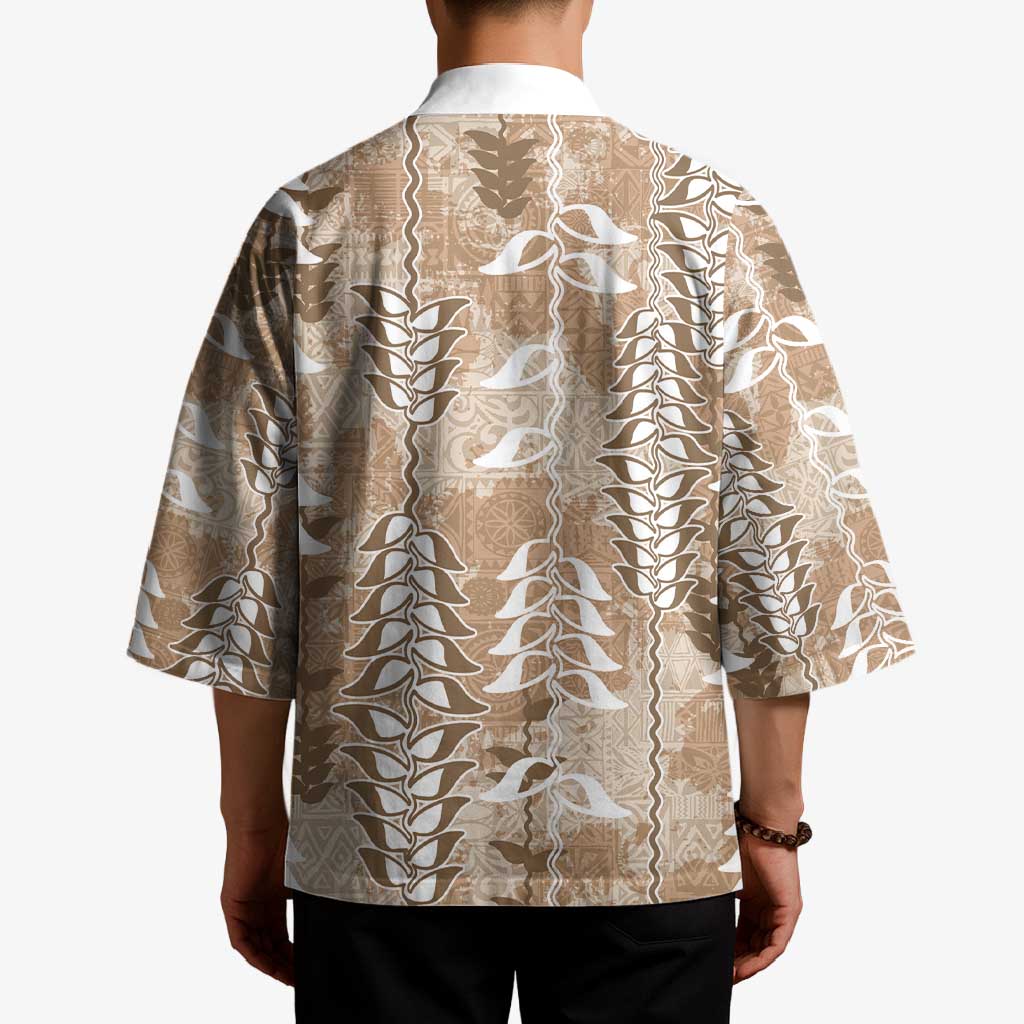 Beige Hawaii Tapa Pattern Kimono With Heliconia Vintage Style LT05 - Polynesian Pride