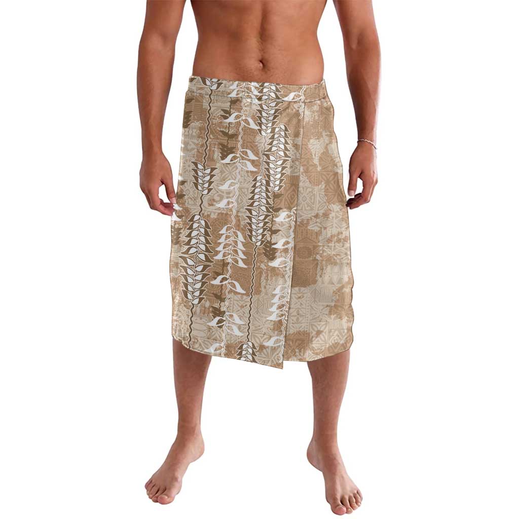 Beige Hawaii Tapa Pattern Lavalava With Heliconia Vintage Style LT05 Beige - Polynesian Pride
