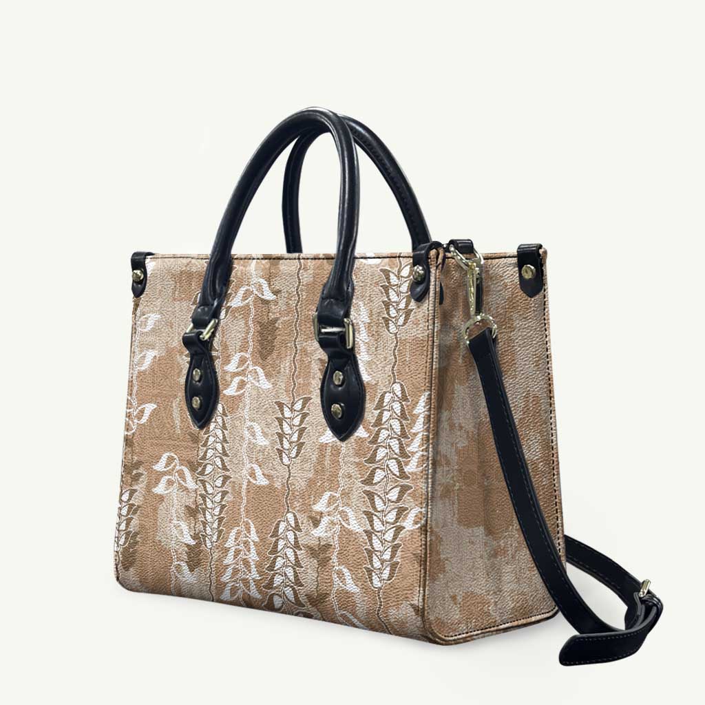 Beige Hawaii Tapa Pattern Leather Bag With Heliconia Vintage Style