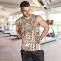 Beige Hawaii Tapa Pattern Men Tank Top With Heliconia Vintage Style LT05 Beige - Polynesian Pride