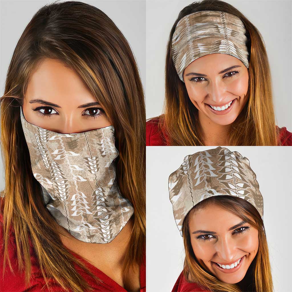 Beige Hawaii Tapa Pattern Neck Gaiter With Heliconia Vintage Style LT05 - Polynesian Pride