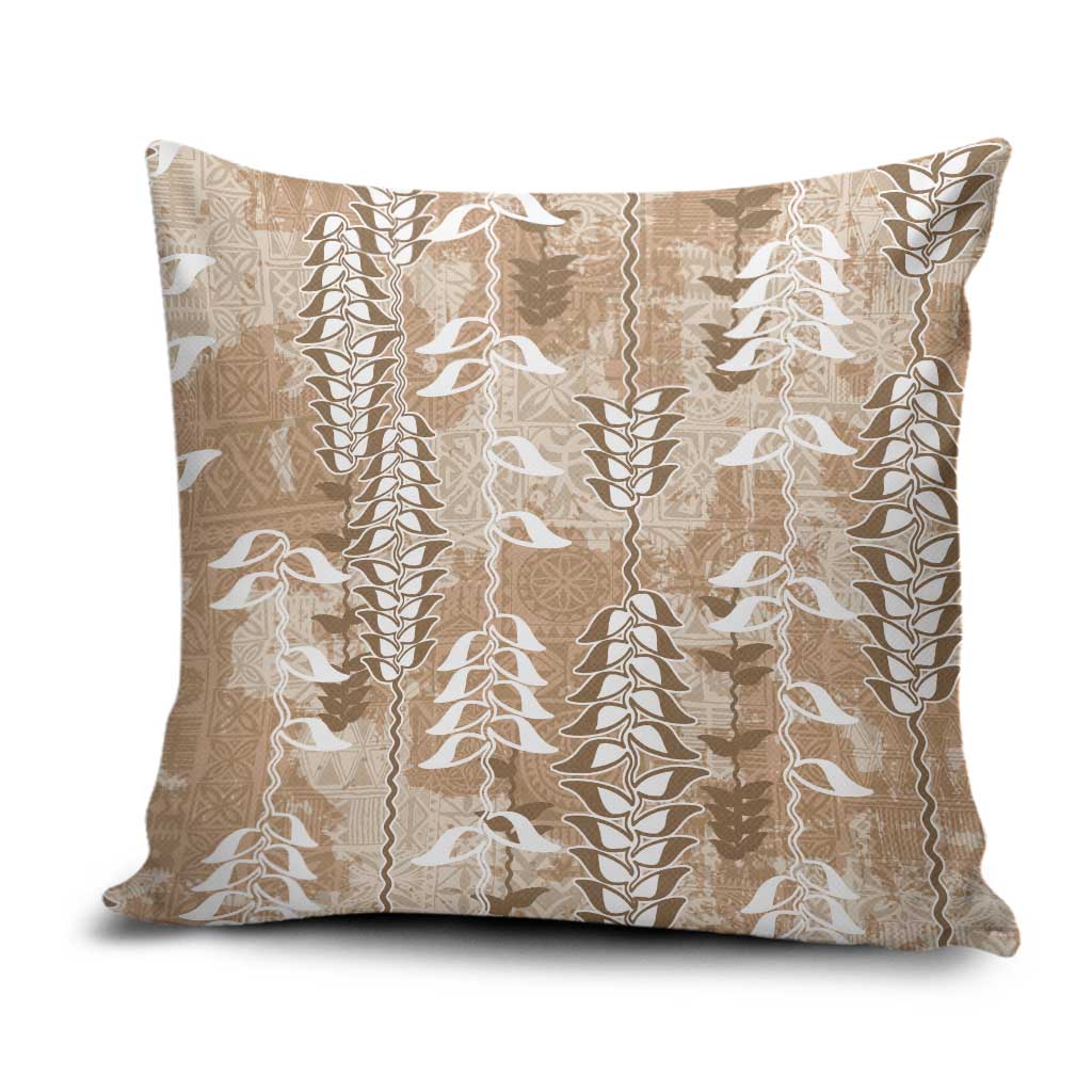 Beige Hawaii Tapa Pattern Pillow Cover With Heliconia Vintage Style