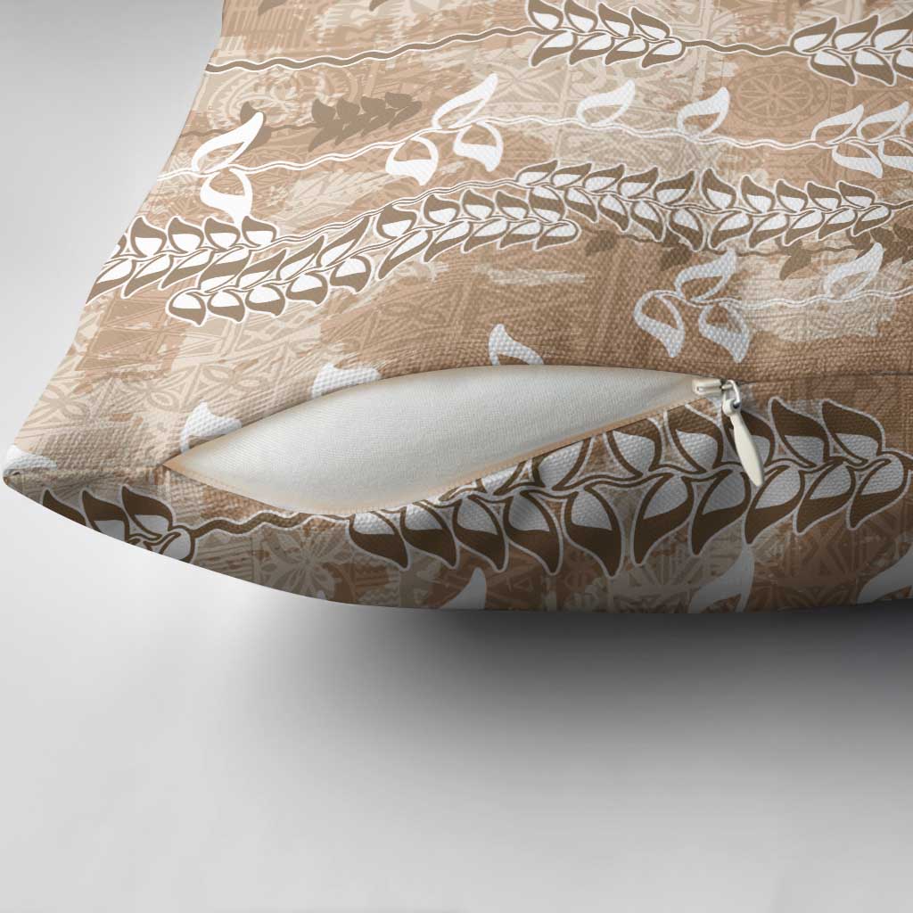 Beige Hawaii Tapa Pattern Pillow Cover With Heliconia Vintage Style
