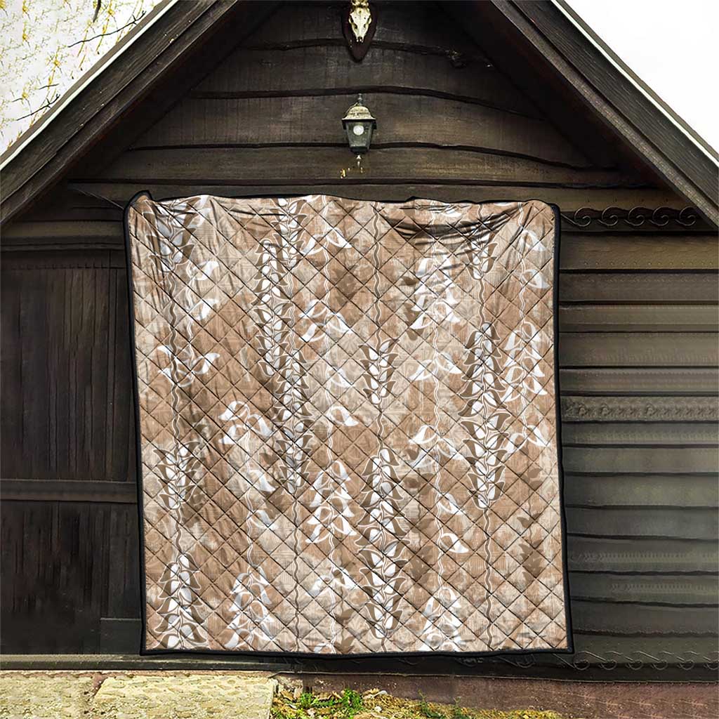 Beige Hawaii Tapa Pattern Quilt With Heliconia Vintage Style LT05 - Polynesian Pride