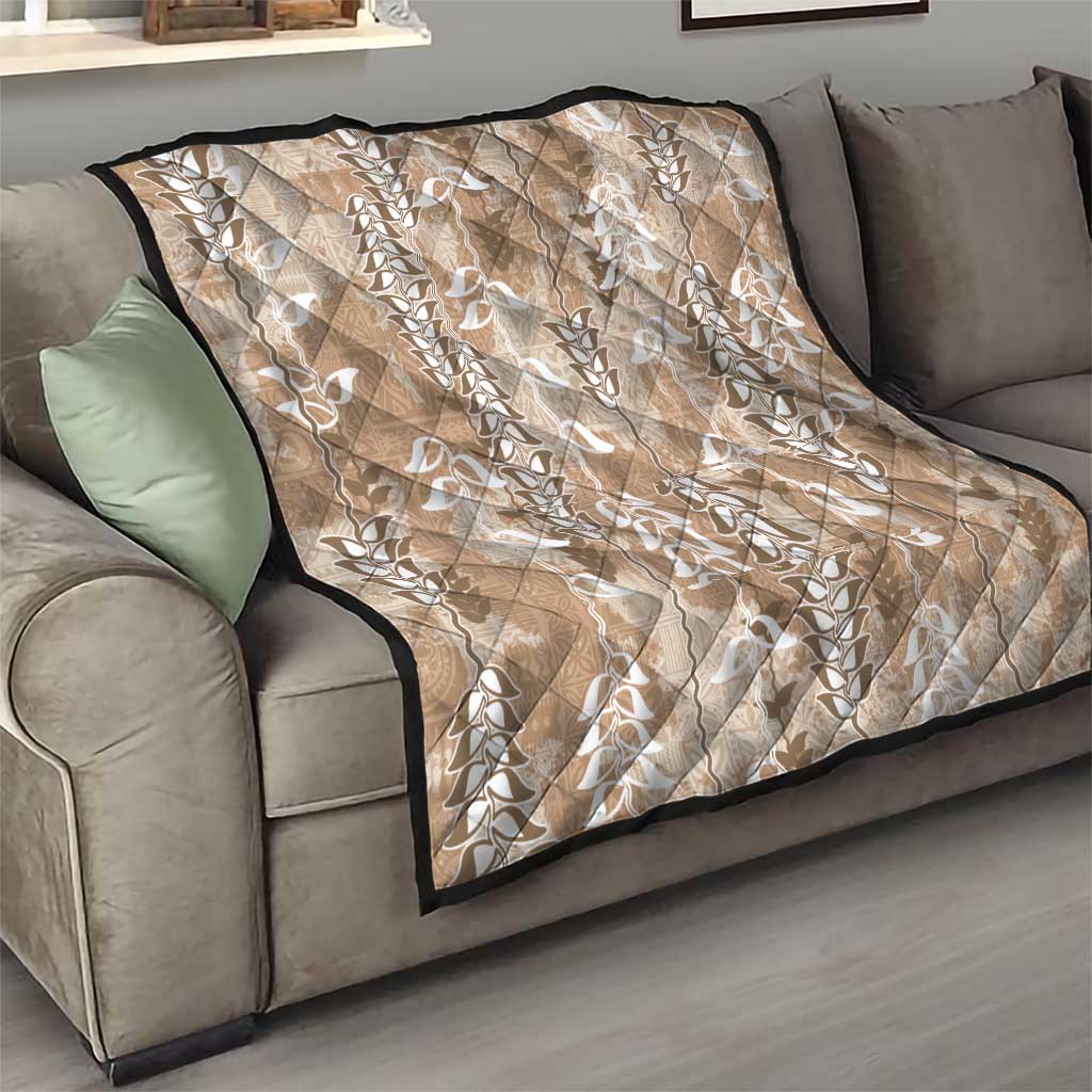 Beige Hawaii Tapa Pattern Quilt With Heliconia Vintage Style LT05 - Polynesian Pride