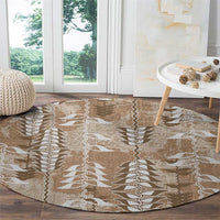 Beige Hawaii Tapa Pattern Round Carpet With Heliconia Vintage Style LT05 - Polynesian Pride