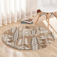 Beige Hawaii Tapa Pattern Round Carpet With Heliconia Vintage Style LT05 - Polynesian Pride