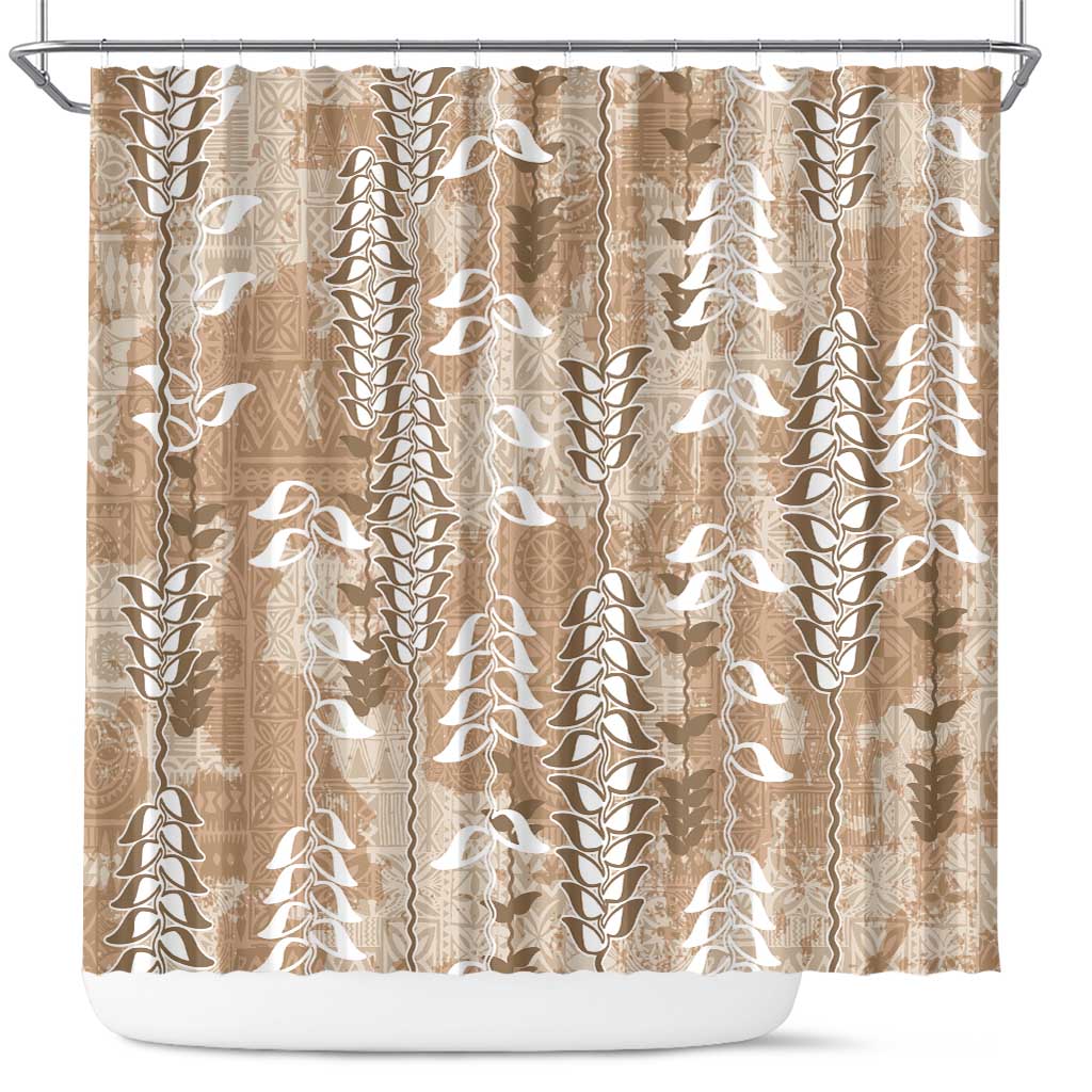 Beige Hawaii Tapa Pattern Shower Curtain With Heliconia Vintage Style LT05 Beige - Polynesian Pride