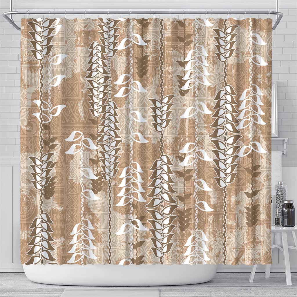 Beige Hawaii Tapa Pattern Shower Curtain With Heliconia Vintage Style LT05 - Polynesian Pride
