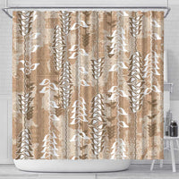 Beige Hawaii Tapa Pattern Shower Curtain With Heliconia Vintage Style LT05 - Polynesian Pride