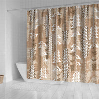 Beige Hawaii Tapa Pattern Shower Curtain With Heliconia Vintage Style LT05 - Polynesian Pride