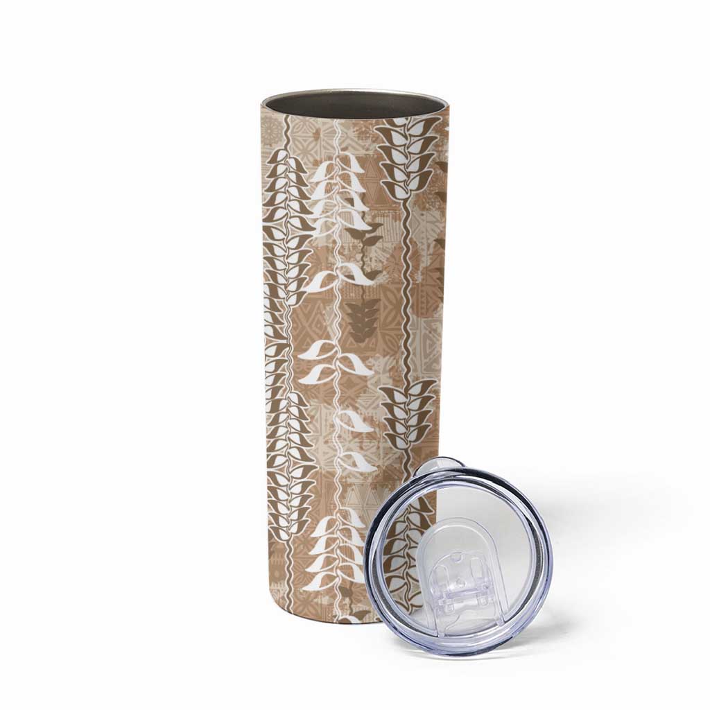 Beige Hawaii Tapa Pattern Skinny Tumbler With Heliconia Vintage Style LT05 - Polynesian Pride