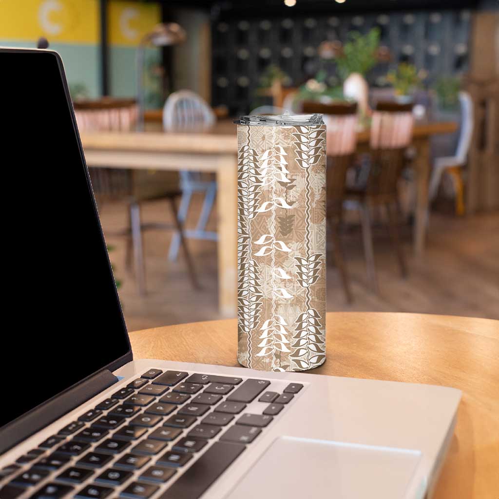 Beige Hawaii Tapa Pattern Skinny Tumbler With Heliconia Vintage Style LT05 - Polynesian Pride