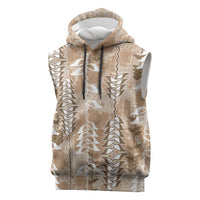 Beige Hawaii Tapa Pattern Sleeveless Hoodie With Heliconia Vintage Style