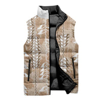 Beige Hawaii Tapa Pattern Sleeveless Puffer Jacket With Heliconia Vintage Style LT05 - Polynesian Pride