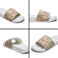 Beige Hawaii Tapa Pattern Slide Sandals With Heliconia Vintage Style LT05 - Polynesian Pride