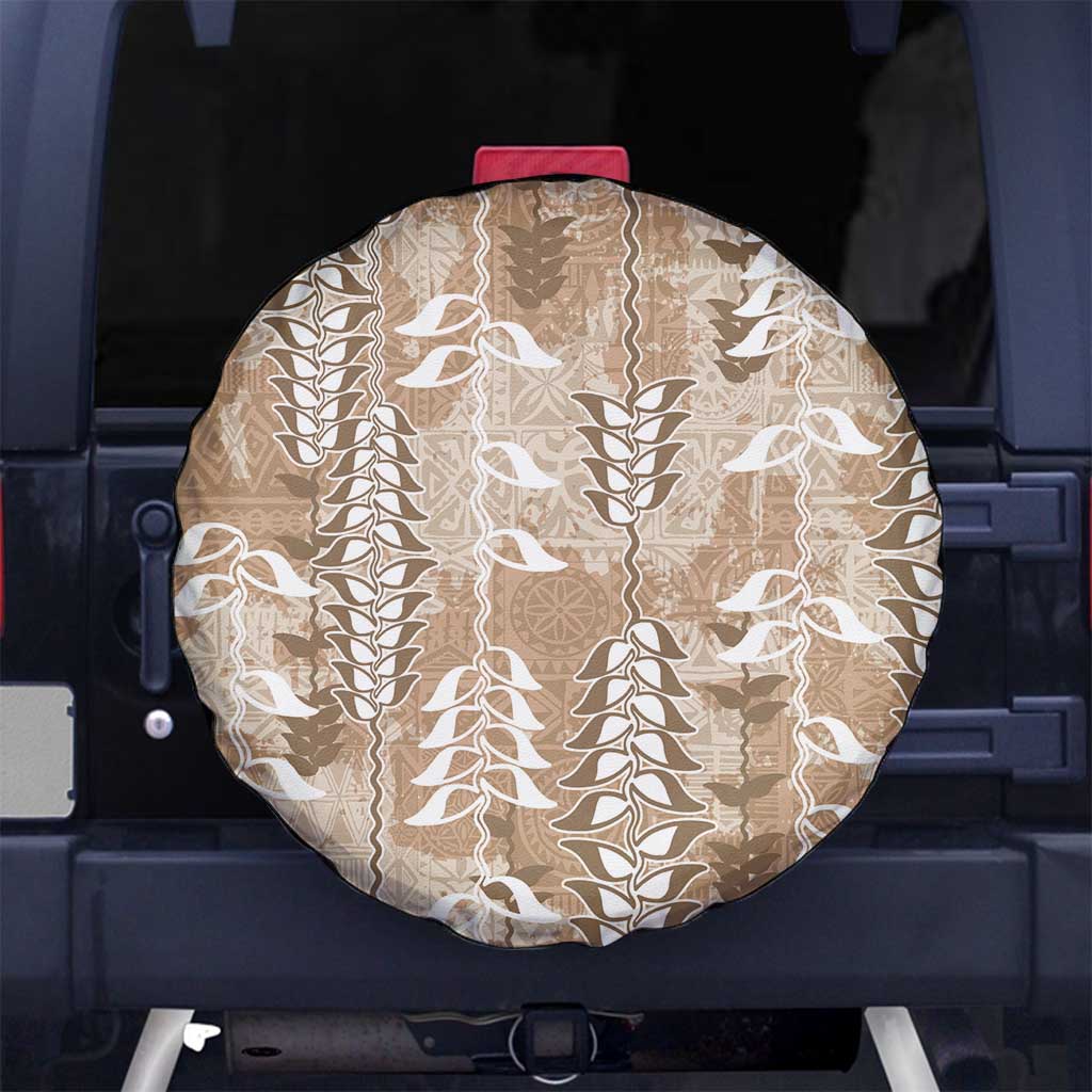 Beige Hawaii Tapa Pattern Spare Tire Cover With Heliconia Vintage Style LT05 No hole Beige - Polynesian Pride