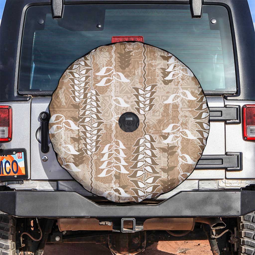 Beige Hawaii Tapa Pattern Spare Tire Cover With Heliconia Vintage Style LT05 Beige - Polynesian Pride