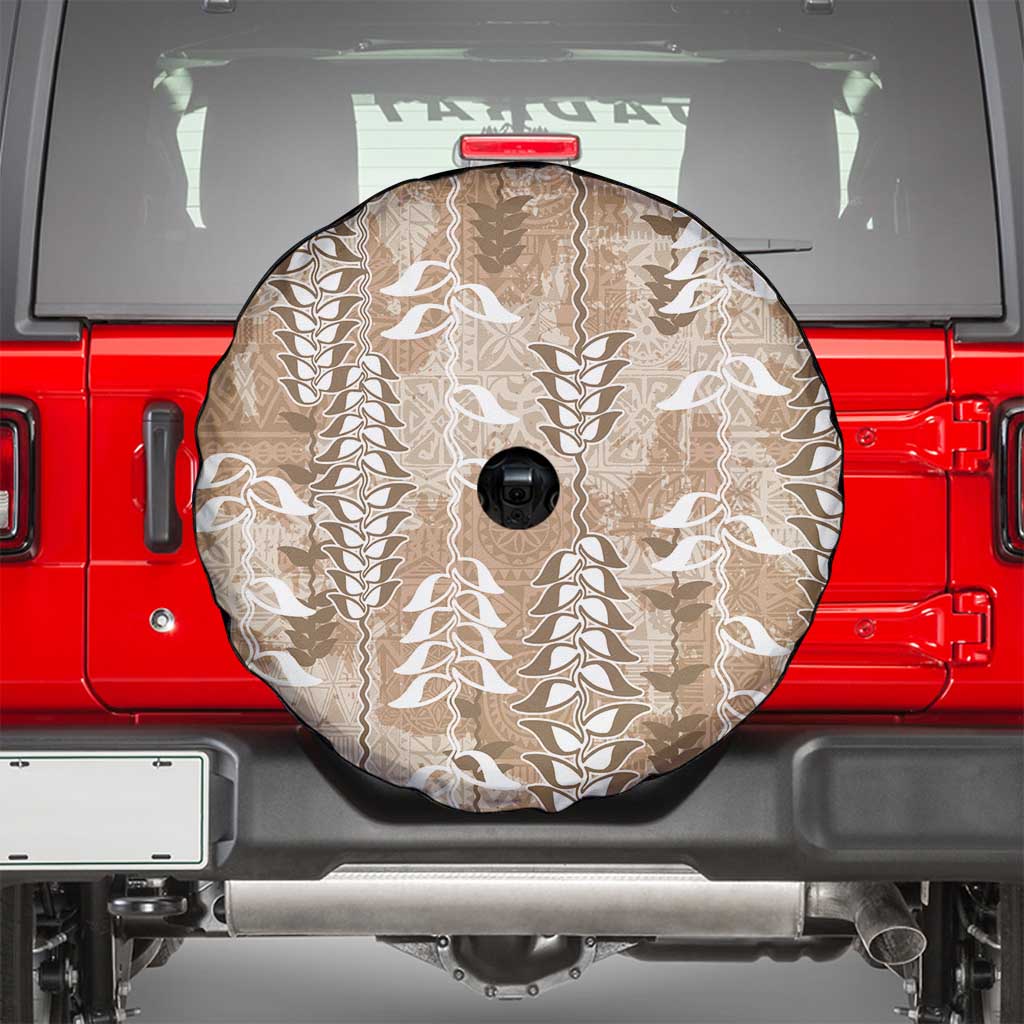 Beige Hawaii Tapa Pattern Spare Tire Cover With Heliconia Vintage Style LT05 - Polynesian Pride