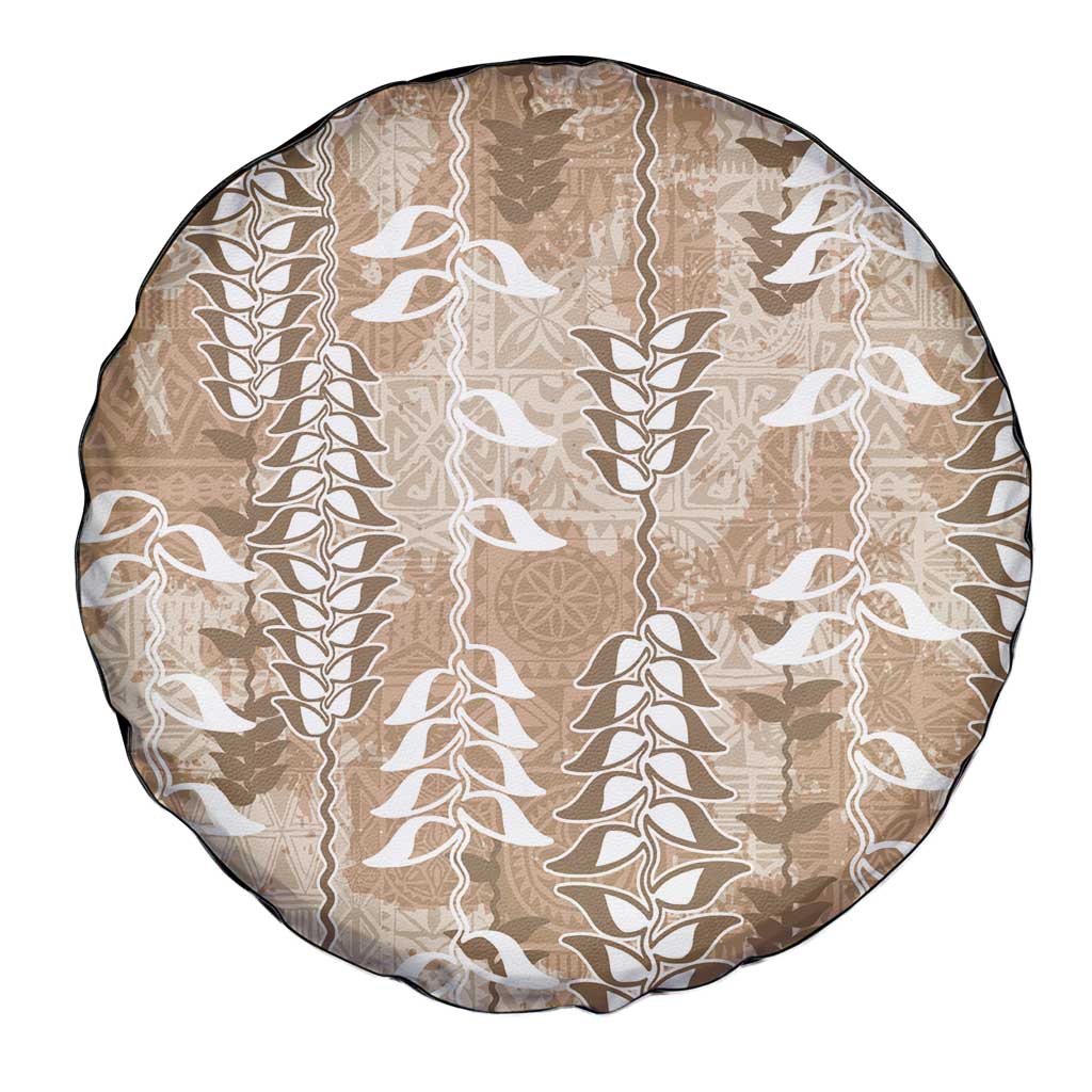 Beige Hawaii Tapa Pattern Spare Tire Cover With Heliconia Vintage Style LT05 - Polynesian Pride