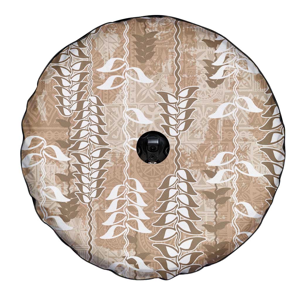 Beige Hawaii Tapa Pattern Spare Tire Cover With Heliconia Vintage Style LT05 - Polynesian Pride